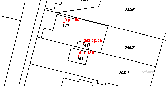 Hrušová 39413756 na parcele st. 141 v KÚ Hrušová, Katastrální mapa