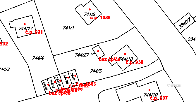 Pelhřimov 41860756 na parcele st. 744/27 v KÚ Pelhřimov, Katastrální mapa