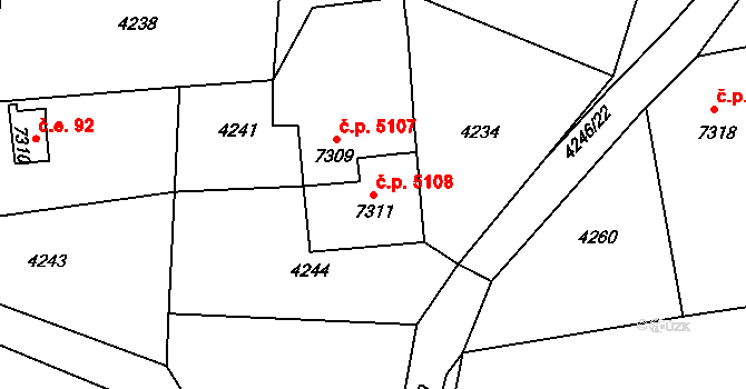 Zlín 5108 na parcele st. 7311 v KÚ Zlín, Katastrální mapa