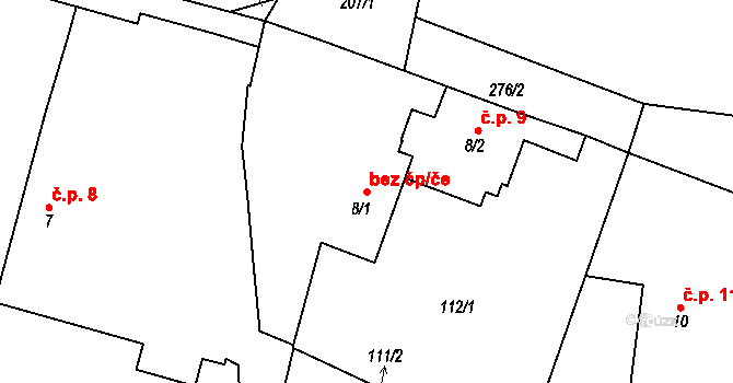 Blešno 48566756 na parcele st. 8/1 v KÚ Blešno, Katastrální mapa