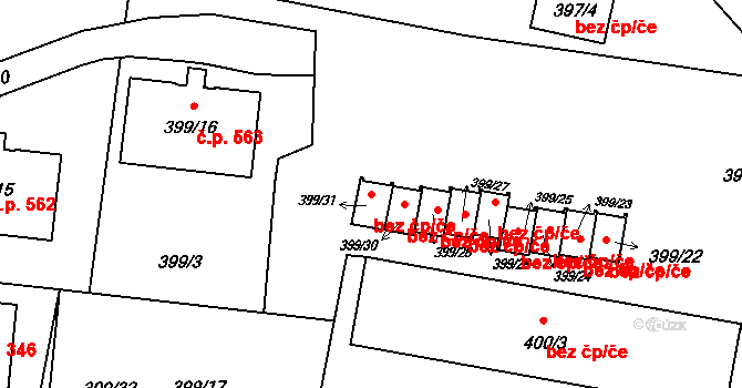 Březnice 48867756 na parcele st. 399/31 v KÚ Březnice, Katastrální mapa