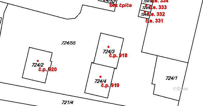 Bučovice 918 na parcele st. 724/3 v KÚ Bučovice, Katastrální mapa