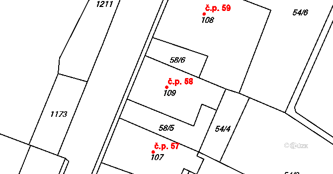Rohozná 58, Trhová Kamenice na parcele st. 109 v KÚ Rohozná u Trhové Kamenice, Katastrální mapa
