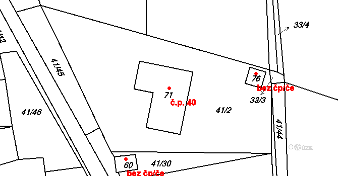 Hodonín 40, Zdíkov na parcele st. 71 v KÚ Hodonín u Zdíkovce, Katastrální mapa