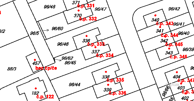 Drahelčice 334 na parcele st. 337 v KÚ Drahelčice, Katastrální mapa