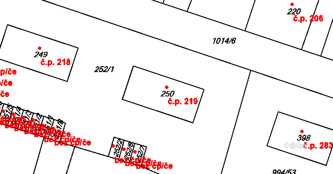 Čimelice 219 na parcele st. 250 v KÚ Čimelice, Katastrální mapa
