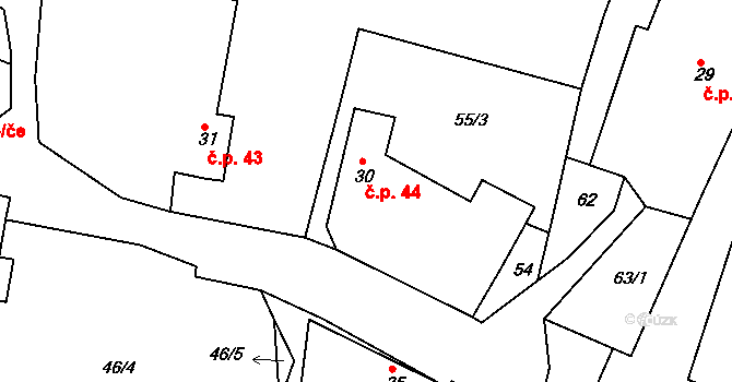 Srlín 44, Bernartice na parcele st. 30 v KÚ Srlín, Katastrální mapa