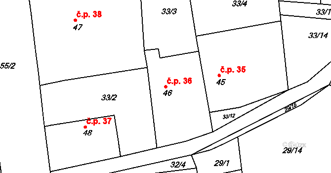 Hrušová 36 na parcele st. 46 v KÚ Hrušová, Katastrální mapa