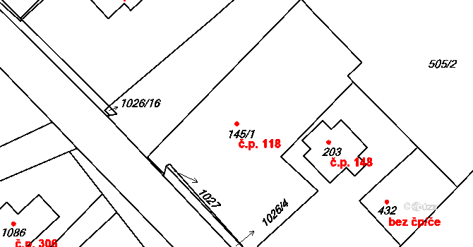Orlice 118, Letohrad na parcele st. 145/1 v KÚ Orlice, Katastrální mapa