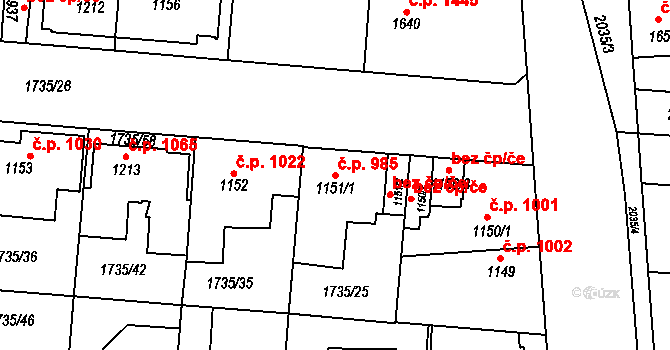 Slaný 985 na parcele st. 1151/1 v KÚ Slaný, Katastrální mapa