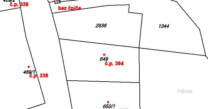 Molitorov 394, Kouřim na parcele st. 649 v KÚ Kouřim, Katastrální mapa
