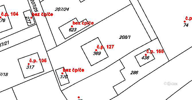 Řitka 127 na parcele st. 369 v KÚ Řitka, Katastrální mapa
