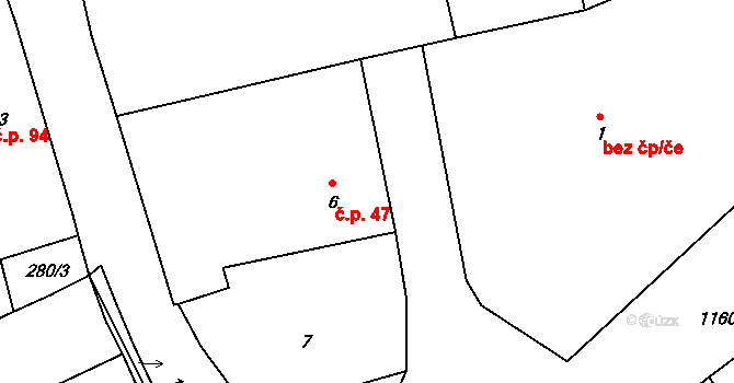 Meclov 47 na parcele st. 6 v KÚ Meclov, Katastrální mapa