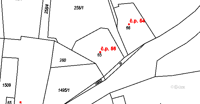 Jivjany 56, Velký Malahov na parcele st. 65 v KÚ Jivjany, Katastrální mapa