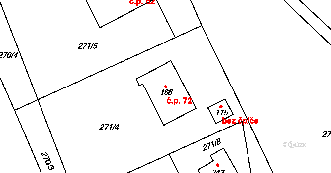 Volšovy 72, Sušice na parcele st. 166 v KÚ Dolní Staňkov, Katastrální mapa