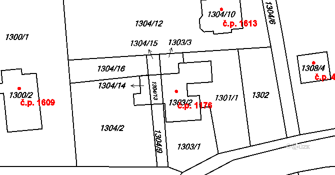 Bludovice 1176, Havířov na parcele st. 1303/2 v KÚ Bludovice, Katastrální mapa