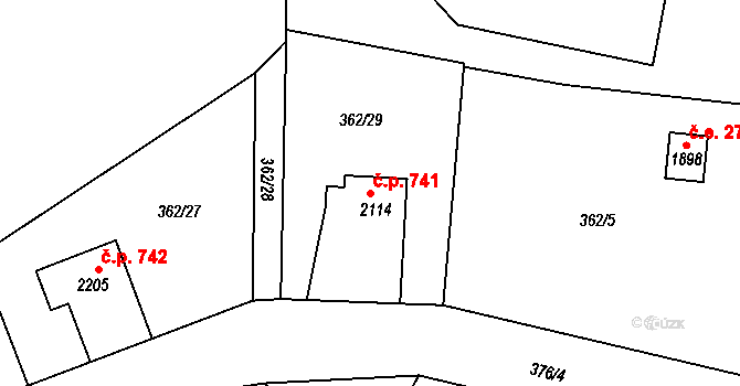 Náchod 741 na parcele st. 2114 v KÚ Náchod, Katastrální mapa