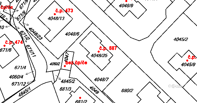Choceňské Předměstí 587, Vysoké Mýto na parcele st. 4048/25 v KÚ Vysoké Mýto, Katastrální mapa