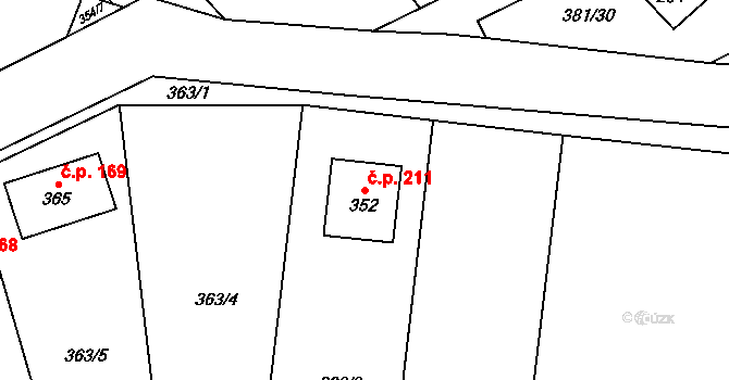 Jabkenice 211 na parcele st. 352 v KÚ Jabkenice, Katastrální mapa