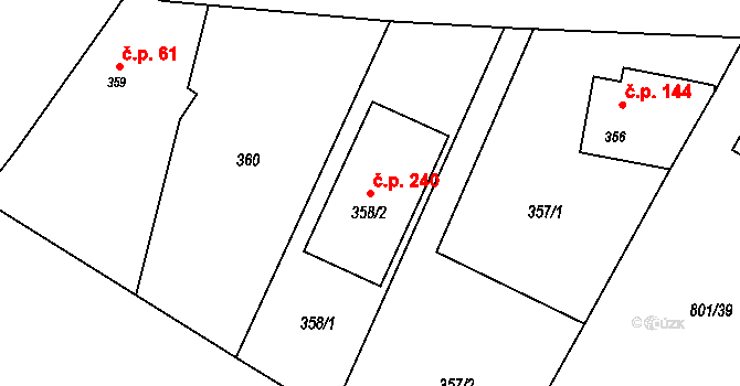Děhylov 240 na parcele st. 358/2 v KÚ Děhylov, Katastrální mapa
