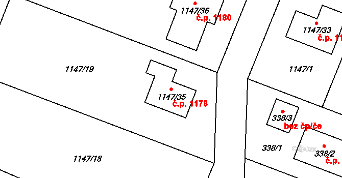 Jemnice 1178 na parcele st. 1147/35 v KÚ Jemnice, Katastrální mapa