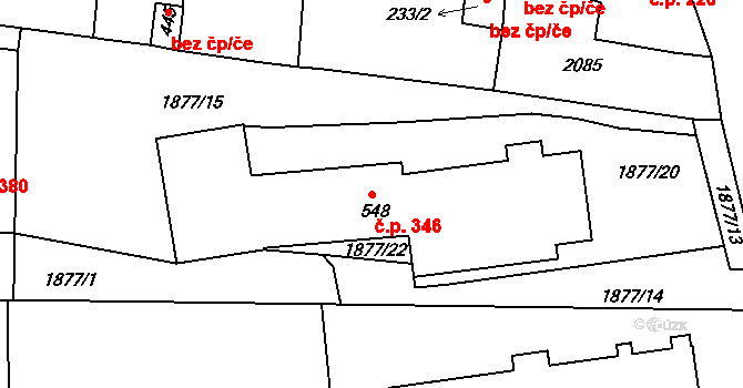 Merklín 346 na parcele st. 548 v KÚ Merklín u Přeštic, Katastrální mapa