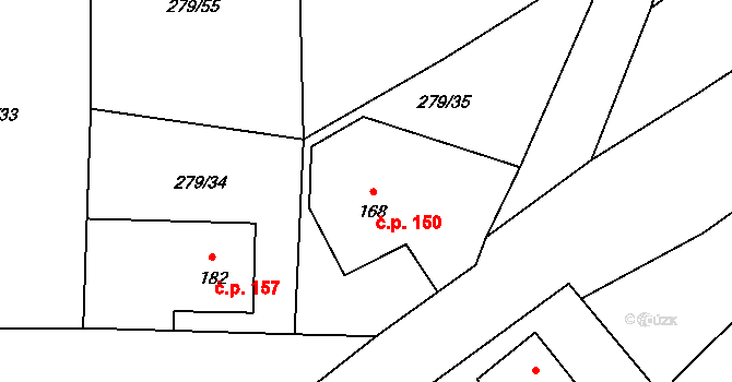 Měcholupy 150 na parcele st. 168 v KÚ Měcholupy u Žatce, Katastrální mapa