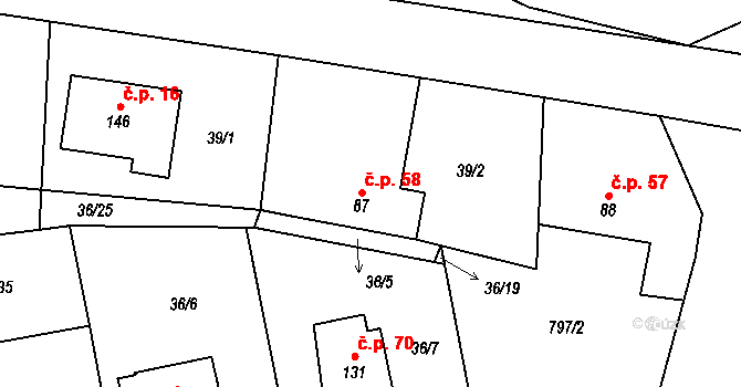Kámen 58 na parcele st. 87 v KÚ Kámen u Habrů, Katastrální mapa