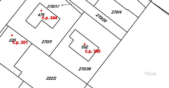 Dřísy 380 na parcele st. 552 v KÚ Dřísy, Katastrální mapa