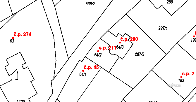 Horní Kostelec 211, Červený Kostelec na parcele st. 64/2 v KÚ Horní Kostelec, Katastrální mapa