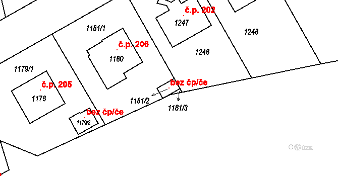 Přerov 100552757 na parcele st. 1181/2 v KÚ Žeravice, Katastrální mapa