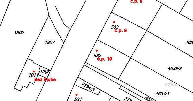 Hrádek 10 na parcele st. 532 v KÚ Hrádek u Znojma, Katastrální mapa