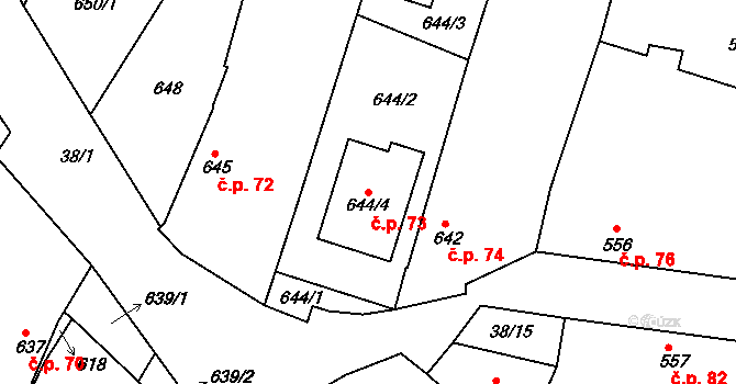 Štítary 73 na parcele st. 644/4 v KÚ Štítary na Moravě, Katastrální mapa