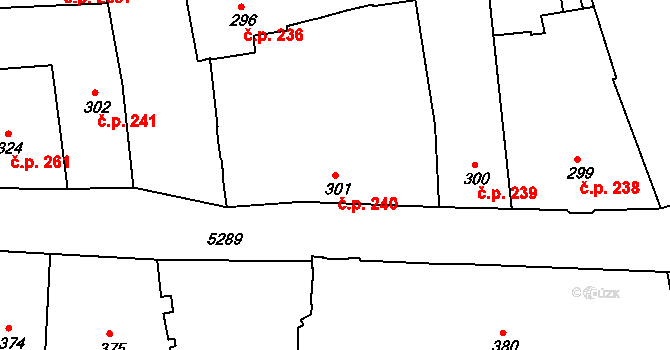 Znojmo 240 na parcele st. 301 v KÚ Znojmo-město, Katastrální mapa