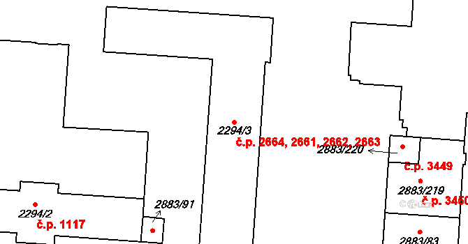Přerov I-Město 2661,2662,2663,2664, Přerov na parcele st. 2294/3 v KÚ Přerov, Katastrální mapa