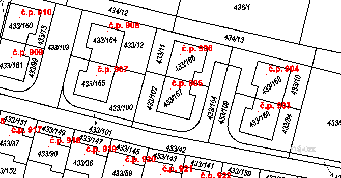 Roudné 905 na parcele st. 433/167 v KÚ Roudné, Katastrální mapa