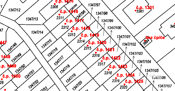 Dobříš 1420 na parcele st. 2315 v KÚ Dobříš, Katastrální mapa