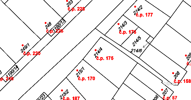 Násedlovice 175 na parcele st. 214/4 v KÚ Násedlovice, Katastrální mapa