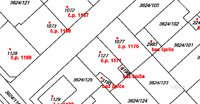 Veselí nad Moravou 1171 na parcele st. 1127 v KÚ Veselí-Předměstí, Katastrální mapa