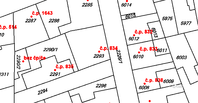Kročehlavy 834, Kladno na parcele st. 2293 v KÚ Kročehlavy, Katastrální mapa