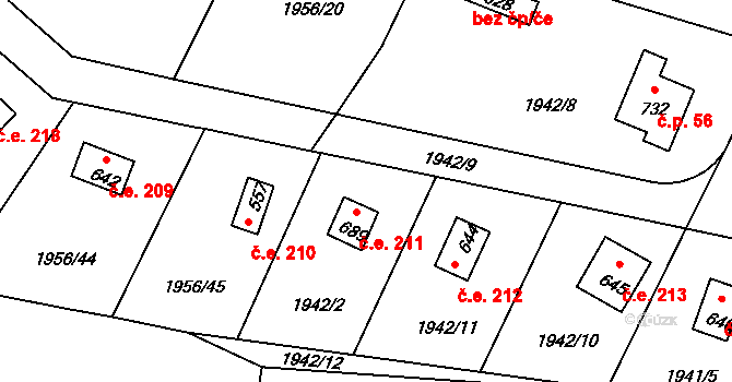 Prosečnice 211, Krhanice na parcele st. 689 v KÚ Krhanice, Katastrální mapa