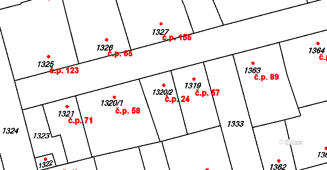 Libušín 24 na parcele st. 1320/2 v KÚ Libušín, Katastrální mapa