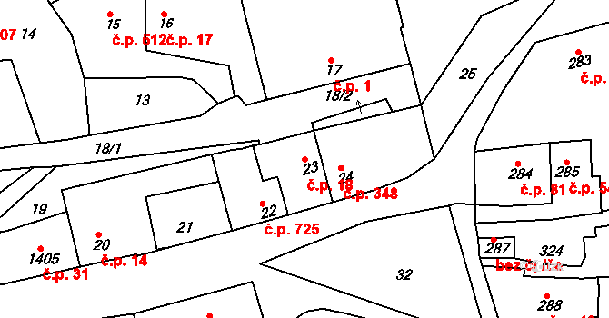 Švermov 18, Kladno na parcele st. 23 v KÚ Motyčín, Katastrální mapa