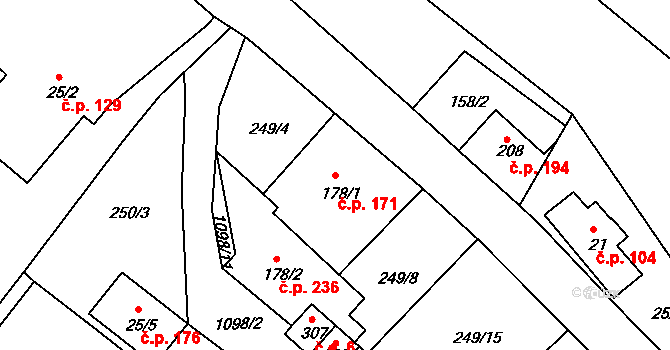 Chotyně 171 na parcele st. 178/1 v KÚ Chotyně, Katastrální mapa