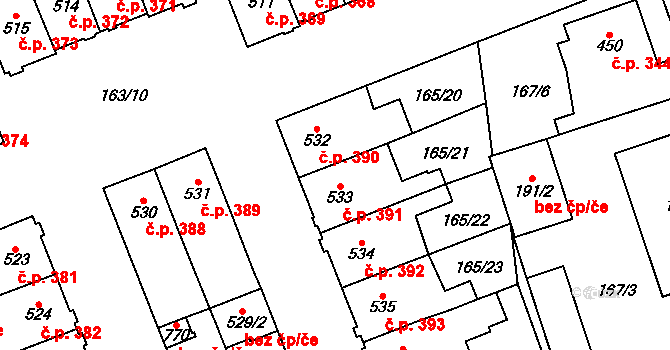 Košťany 391 na parcele st. 533 v KÚ Košťany, Katastrální mapa