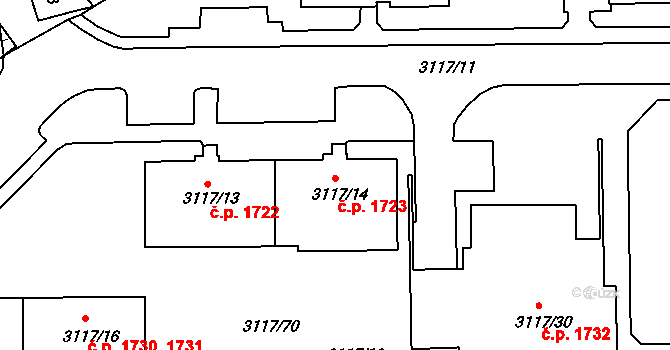 Tachov 1723 na parcele st. 3117/14 v KÚ Tachov, Katastrální mapa