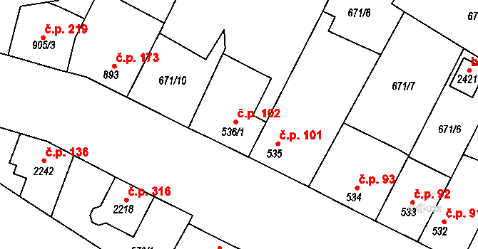 Chlumec nad Cidlinou III 102, Chlumec nad Cidlinou na parcele st. 536/1 v KÚ Chlumec nad Cidlinou, Katastrální mapa