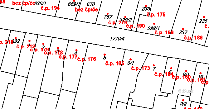 Libochovice 165 na parcele st. 5 v KÚ Libochovice, Katastrální mapa