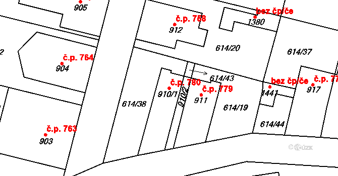 Libochovice 780 na parcele st. 910/1 v KÚ Libochovice, Katastrální mapa