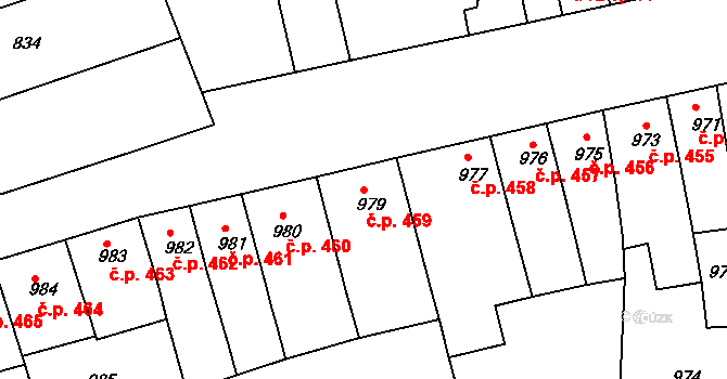 Roudnice nad Labem 459 na parcele st. 979 v KÚ Roudnice nad Labem, Katastrální mapa